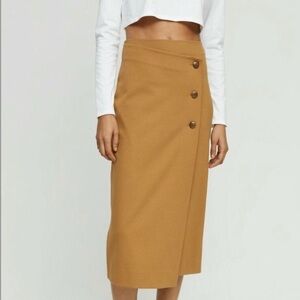 Aritzia Camel Pencil Skirt with Button Detail